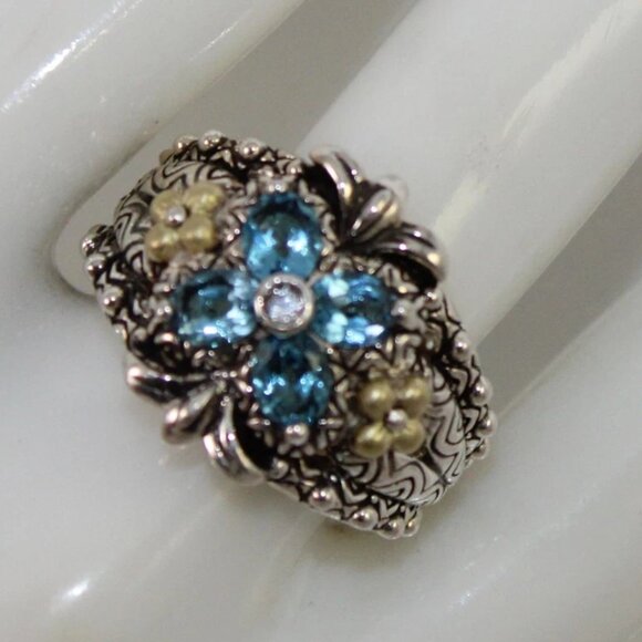Barbara Bixby Sterling Silver & 18K Blue Topaz Flower Fashion Ring Size 6.25 - Picture 4 of 10